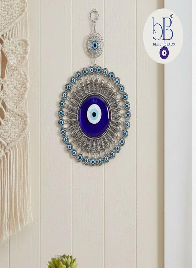 BLUE BEADS زينة جدارية على شكل عين الحسد، عين تركية زرقاء، تصميم معدني مزخرف بالفضة والذهب، زينة جدارية وباب كبيرة للمنزل والمكتب (النمط 01) - Image 5
